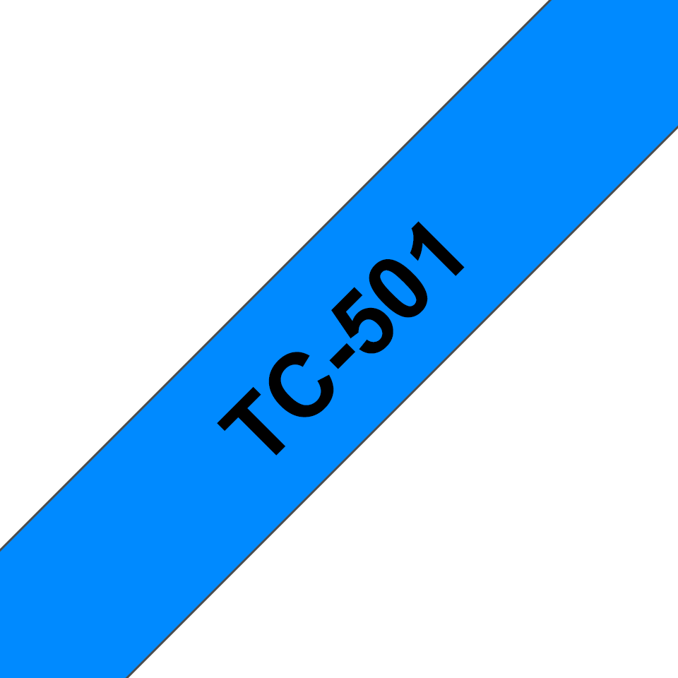 Originální pásková kazeta pro tisk štítků Brother TC501 – černý tisk na modrém podkladu, šířka 12 mm